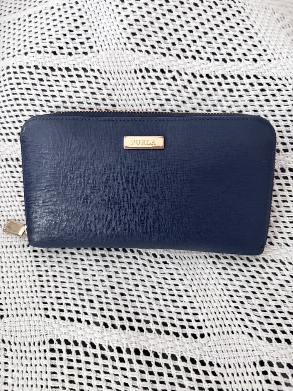 Furla Navy Blue Saffiano Leather Long Babylon Zip Around Wallet